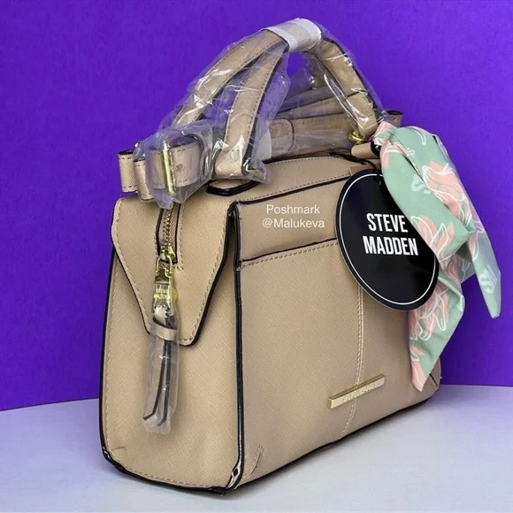 Steve Madden Breese Crossbody Bag color Tan Faux Leather New with Tags - Picture 2 of 8